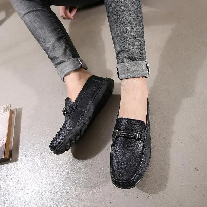 

Slip-on Leather Shoes Men's Korean-Style Leather Soft Bottom British Fashionable Height Increasing Insole Tods Casual Shoes Summ