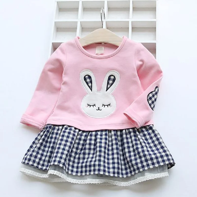 

Laura Kors Winter New Arrivals Girls Dresses Long Sleeve O Neck Print Rabbit Pink White Cute Sweet Baby Dress Vestidos 18M-6T