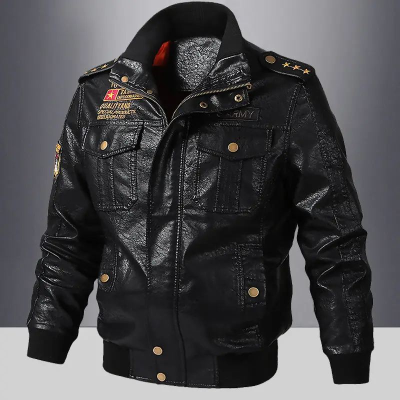 

2022 Spring Autumn Men Faux Leather Jacket Male Motorcycle Jackets Black Outwear PU Zipper Coats Oversize 5XL A33