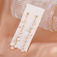 new temperament gold plated pearl alloy earrings for women long tassel drop earrings jewelry gift