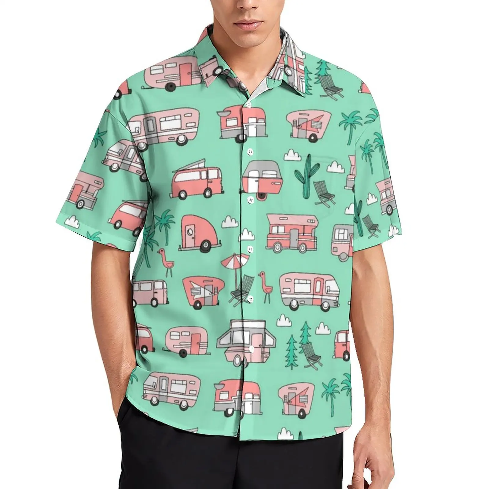 

Рубашка для отпуска RV Мужская, хипстерская дорожная рубашка в стиле кэжуал, с коротким рукавом, винтажная блузка большого размера на заказ, ...