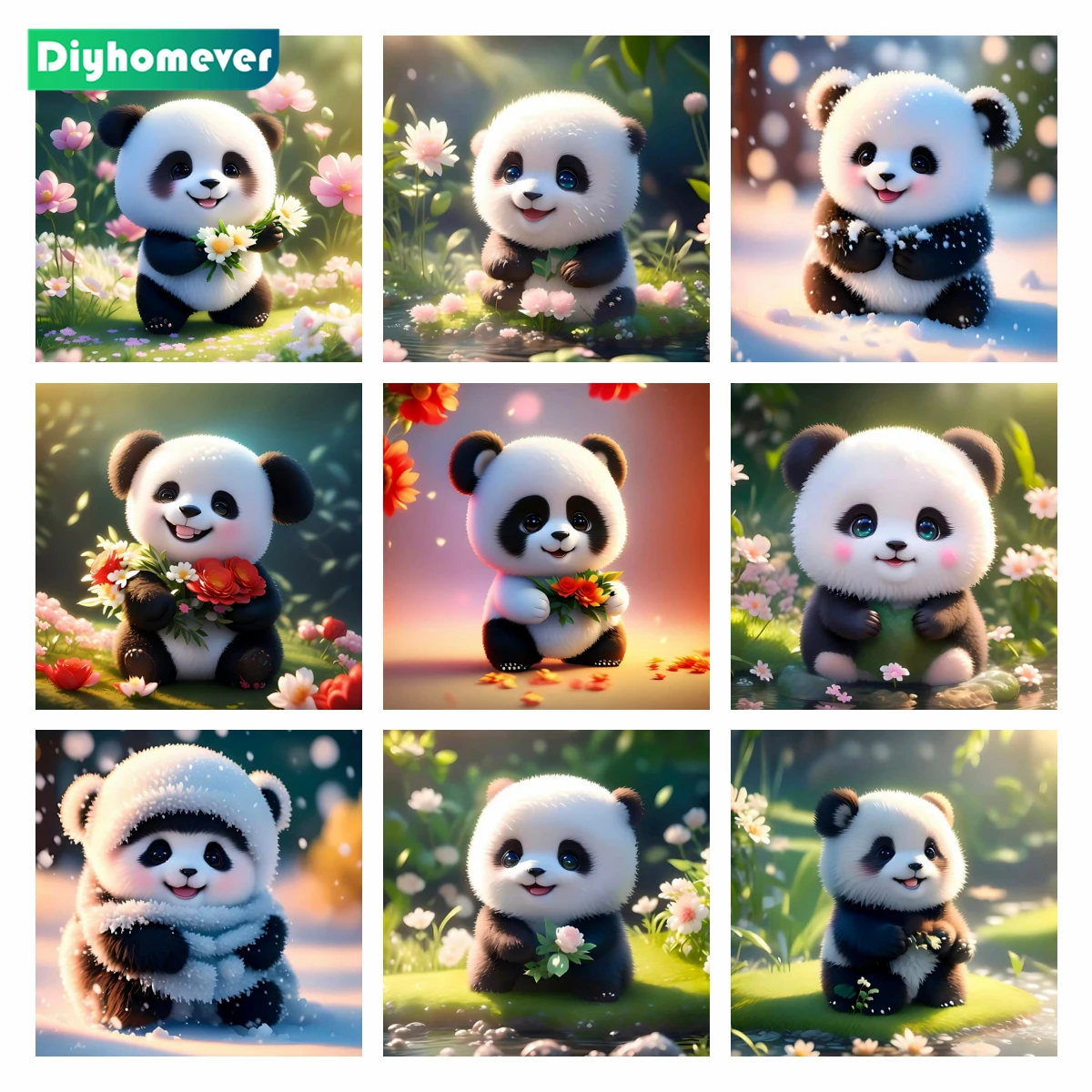 

Cartoon Cute Animal Art 5D Diy Diamond Painting Panda Cross Stitch Kits Rhnestone Snow Flower Picture DIY Mosaic Home Decor Gift