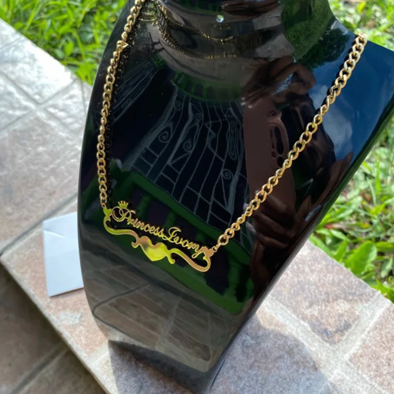 

Custom Name Necklaces Personalized Stainless Steel Curb Chains Heart Shape Letter Pendants For Women Mother's Gifts envio gratis
