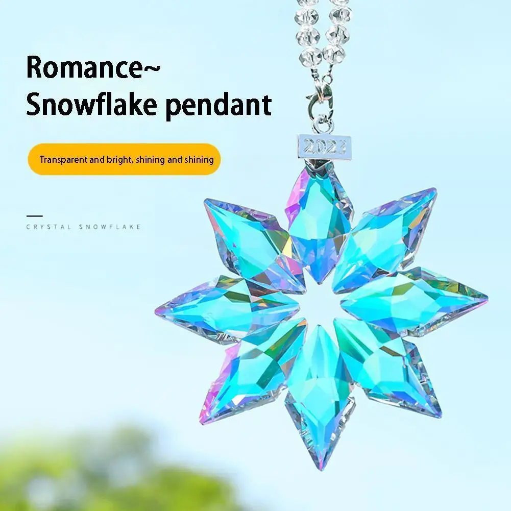 

3.15 Inch Crystal Snowflake Car Pendant Rearview Mirror Ornaments Catcher Auto 3 Octagonal Color Sun Decoration Hanging Int O0X6