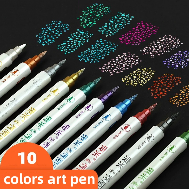 Paint Marker Double-head Color Soft-tip Pen 10Color Pearlescent Gold Color Student Soft-tip Calligraphy Pen Art Painting Supplly