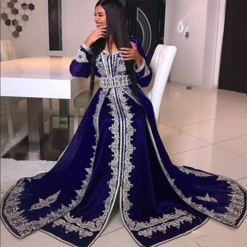 

Karakou Moroccan Kaftan Evening Dresses Elegant Muslim Formal Party Prom Gown Long Sleeves Arabic Dubai Women Vestido De Novia
