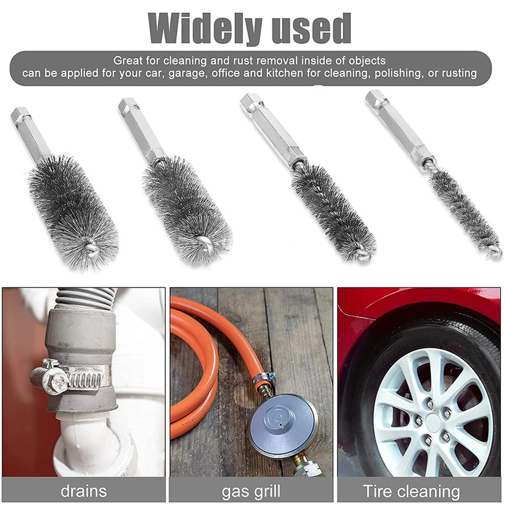 

4pcs Wire Tube Machinery Cleaning Brush Rust Cleaner Washing Polishing Tools For Automotive/Manufacturing/Processing Industry