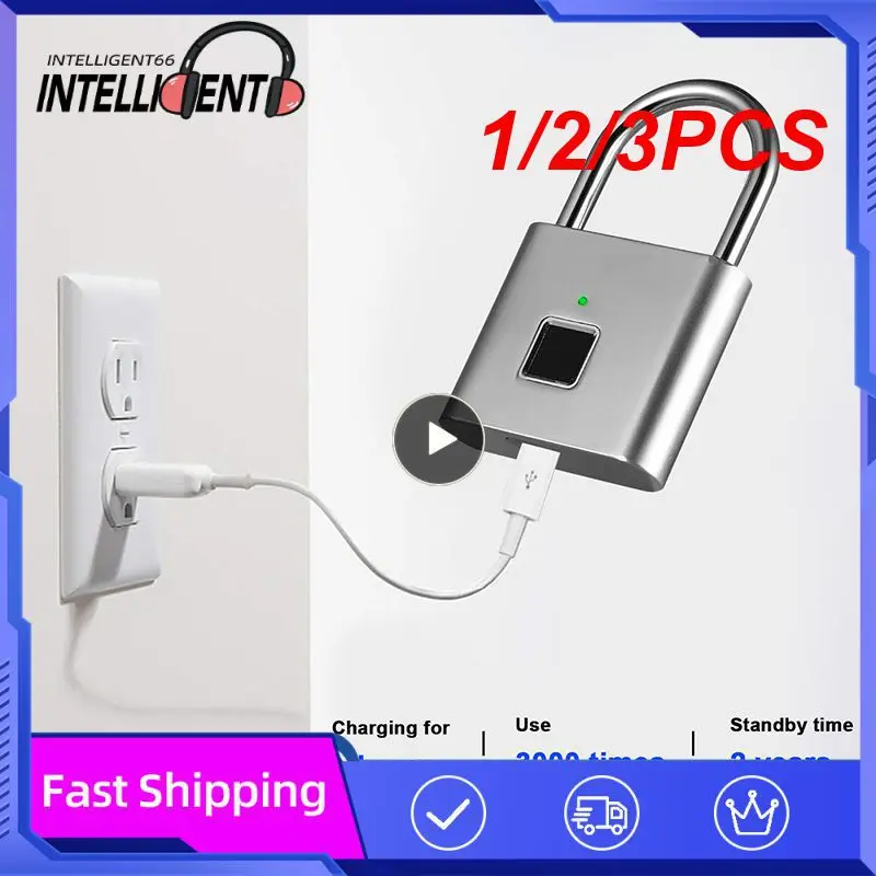 

1/2/3PCS Keyless USB Charging Door Lock Fingerprint Smart Padlock Quickly Unlock Zinc Alloy Metal Self-imaging Chip 10