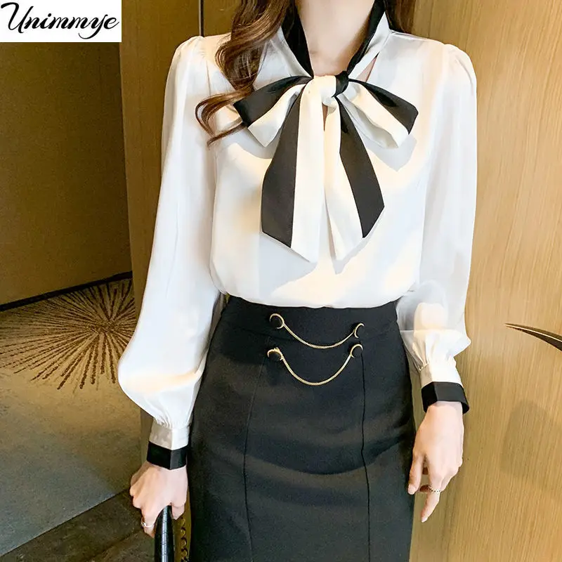 

Bow V Collar Office Blouse Long Sleeve Women Shirts Fashion Black White Chiffon Blouse Shirt Womens Tops and Blouses J472