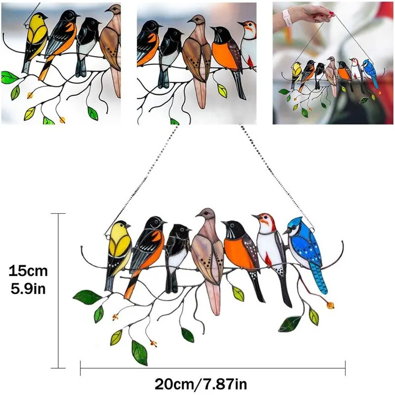 Colored Window Bird Pendant Wind Chime Plastic Tropical Bird Hanging Decorations Family Door Crafts Home Accessories images - 6