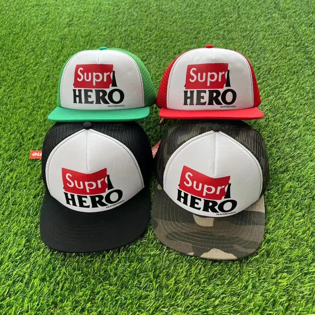 

2023 Summer New Hero Letter Printing Mesh Trucker Cap Men's Baseball cap Flat brimmed hat Hip Hop Sun Hat