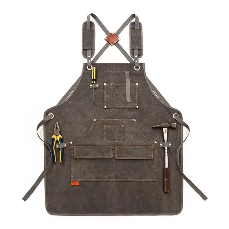 

Tool Apron Men Women Adjustable Waxed Canvas Apron Heavy Duty Utility Apron With Pockets For Woodwork Room Craft Workshop