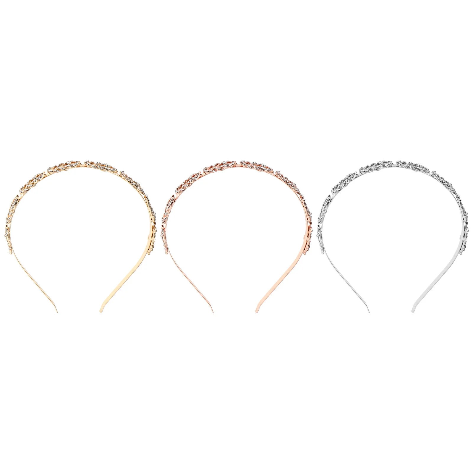 

3 Pcs Rose Gold Wedding Hair Accessories Brides Hairband Women Headbands Girls Womens Rhinestone Teen Rhinestones