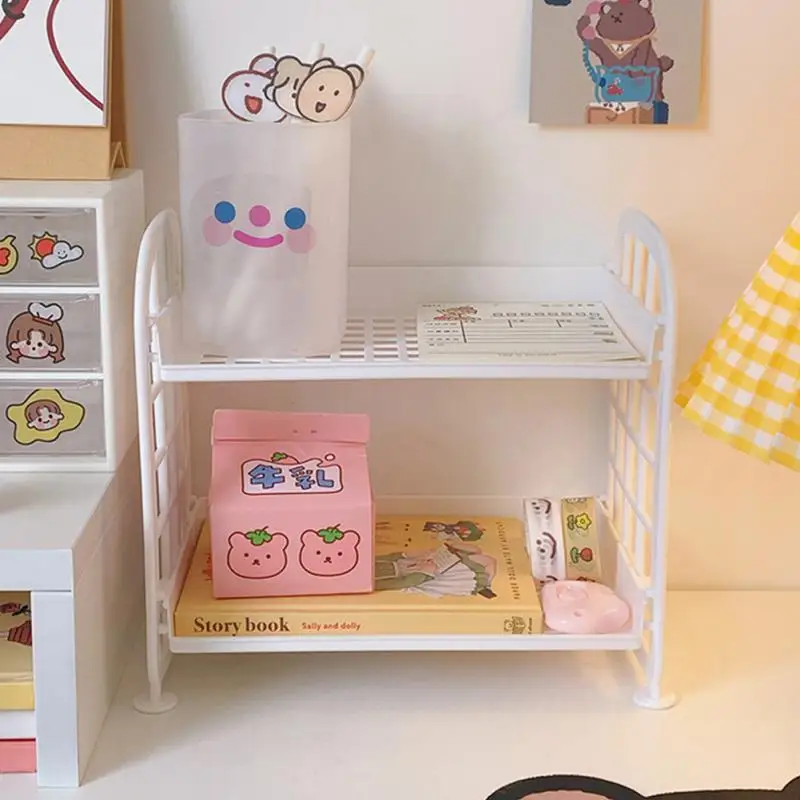 

Ins Cute Room Storage Organizer Storage Rack Kawaii 2 Layer Desktop Cosmetic Jewelry Storage Rack Bathroom Rack Storage Shelf