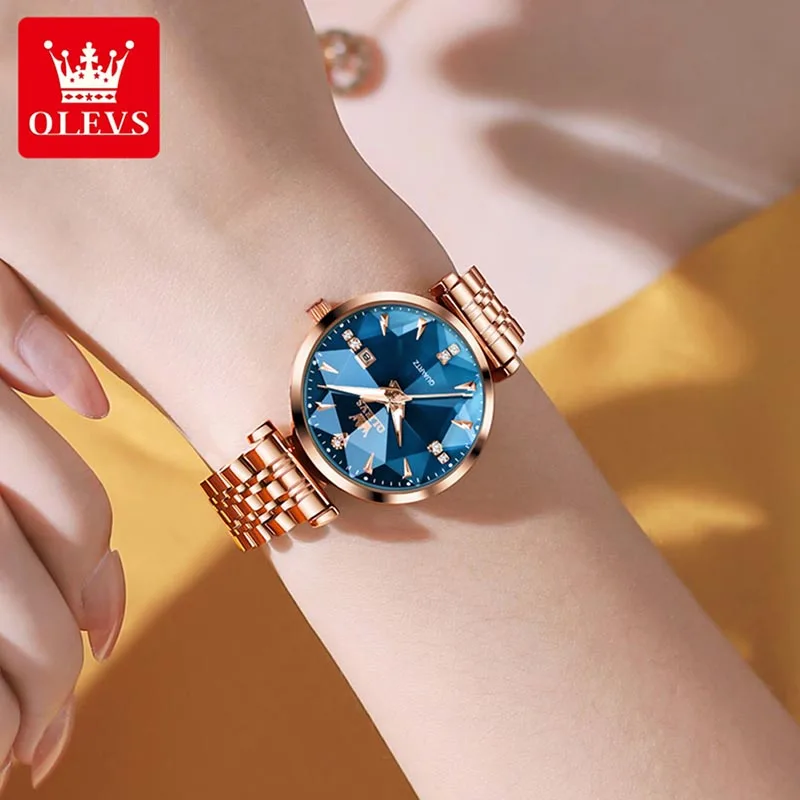 OLEVS 2023 New Womens Watches Luxury Brand Fashion Ladies Watch Rose Gold Strap Luminous 30M Waterproof Quartz Watch Reloj 5536
