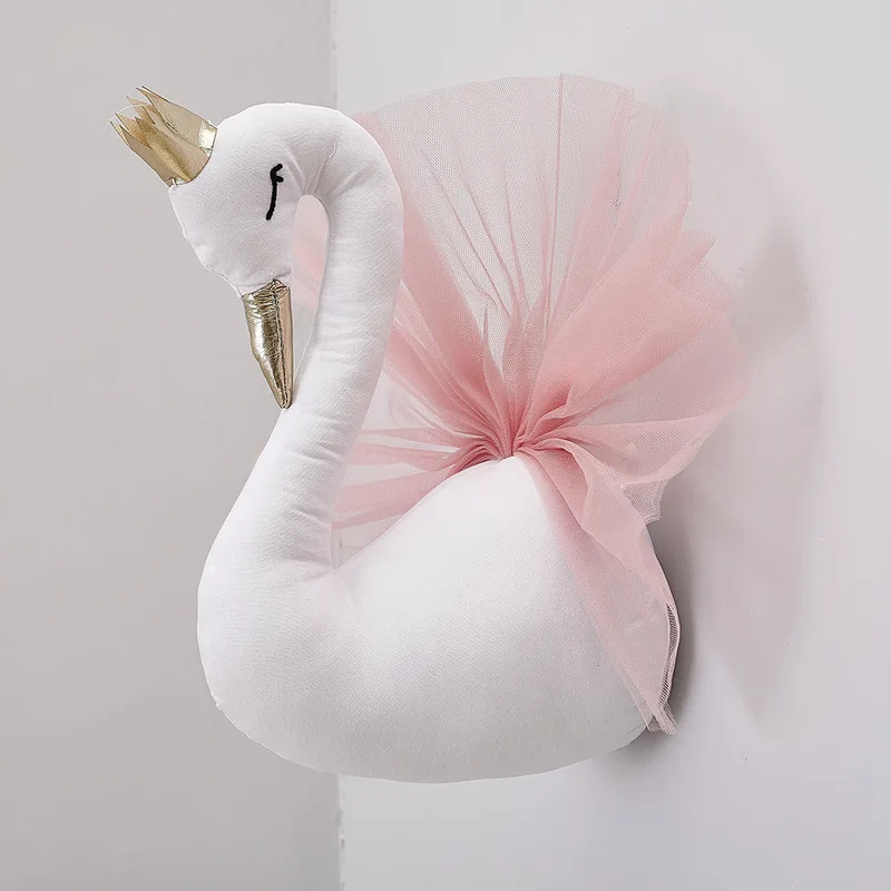 

2023 детская комната для девочки плюшевое животное голова Лебедь фламинго украшение на стену детские мягкие игрушки для девочек аксессуары для спальни декор для детей