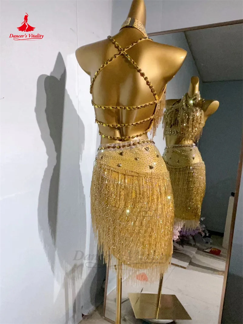 Женское платье для латинских танцев одежда выступлений с камнями AB взрослых и