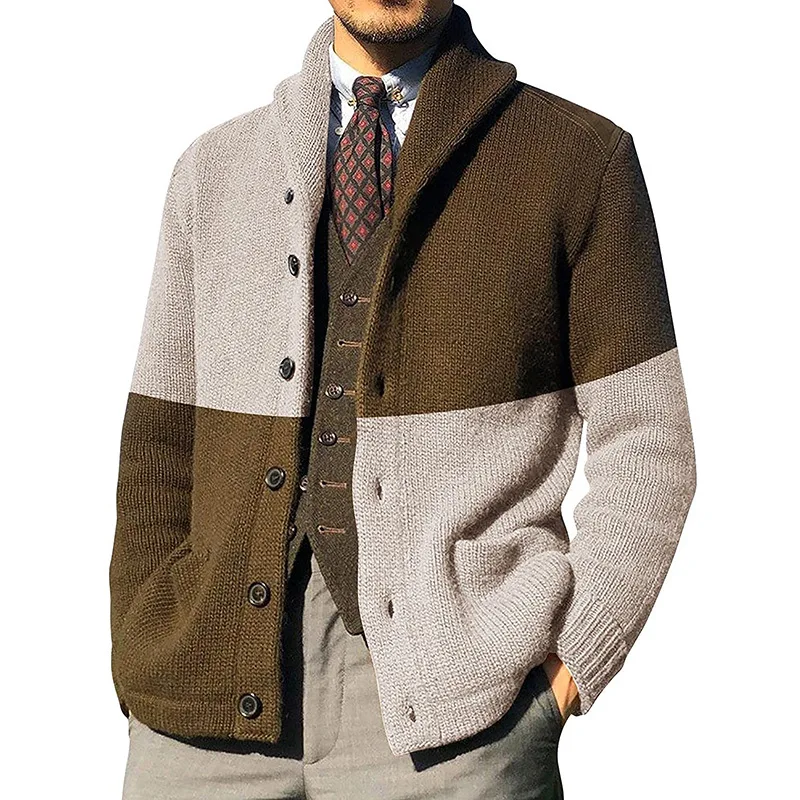 2021 Men Sweater Cardigan Color Matching Button Long Sleeve Knitted Jacket Autumn Winter New Large Size Sweater Men Fashion