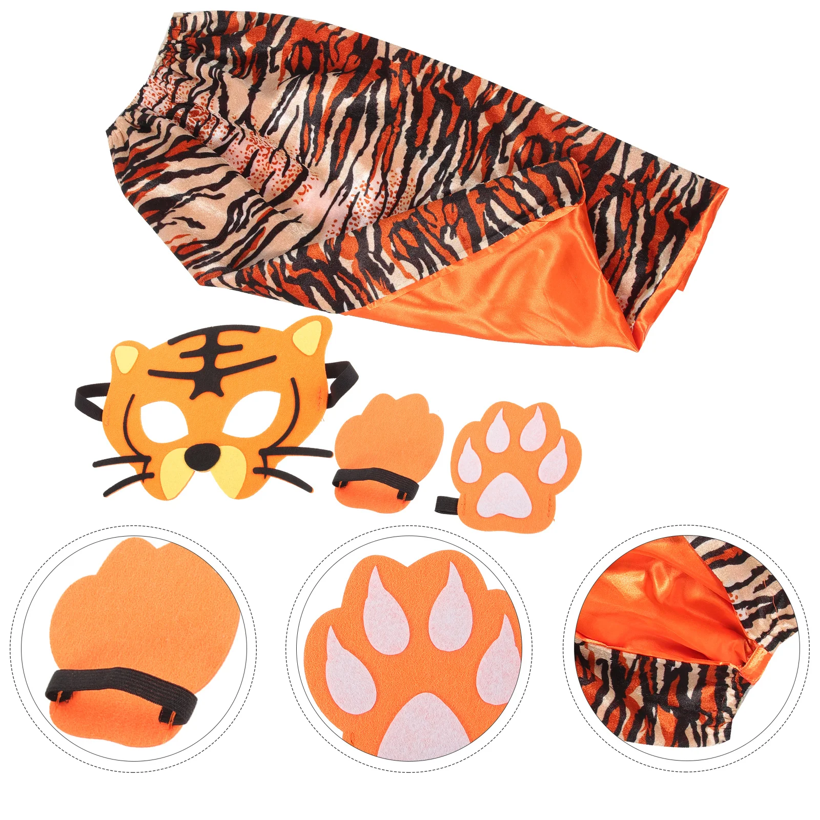 

1 Set Tiger Costume Props Dress Up Accessories Kids Performance Cape Gloves Mask Cosplay Party Clothing