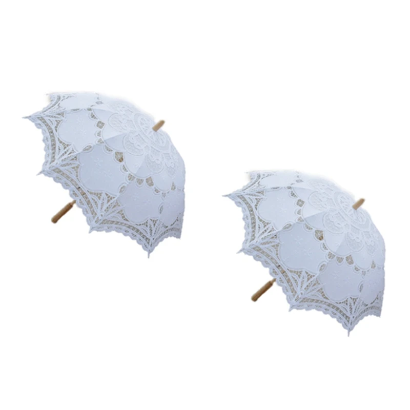 

2 Pcs 80Cm Victorian Lace Embroidery Wedding Umbrella Bridal Parasol, White