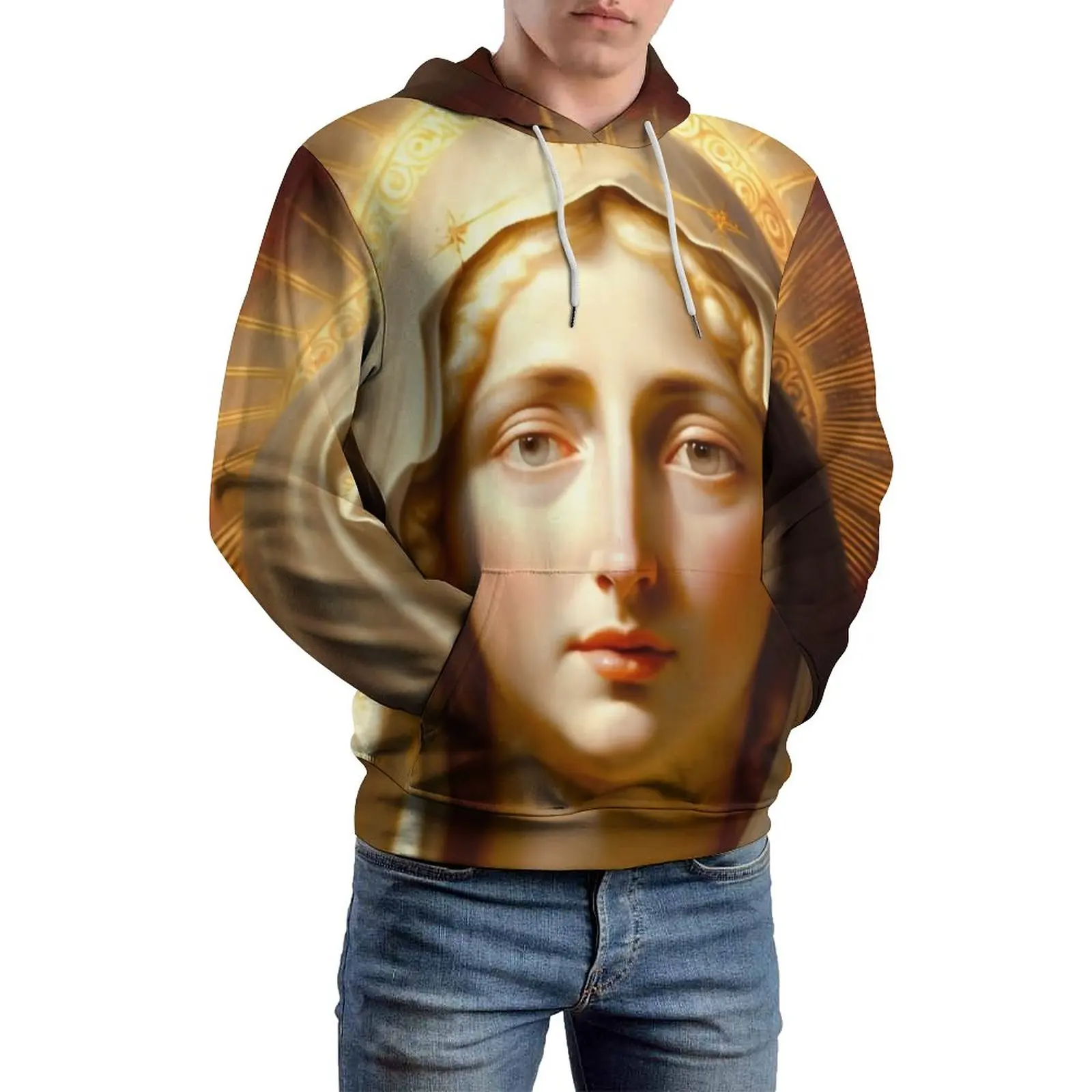 

Mother Virgin Mary Casual Hoodies Unisex Our Lady of Guadalupe Modern Design Hooded Sweatshirts Winter Long-Sleeve Loose Hoodie