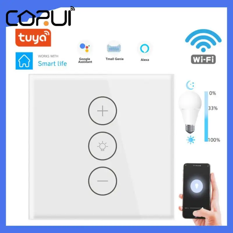 

CORUI EU WiFi 10A Smart Glass Wireless Switch Panel Touch Infinite Dimmer Switch Support Google Home Alexa, Tuya/ Smart Life App
