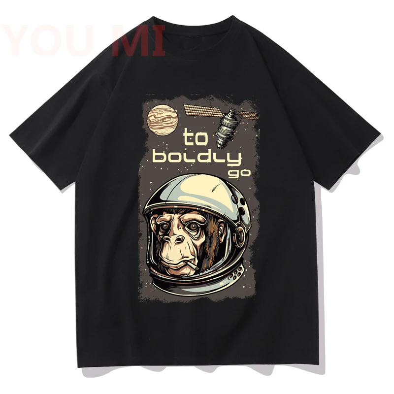 

2023 New Men's T Shirt To Boldly Go Monkey Astronaut Animal Pet T-Shirt Mens Womens Unisex Fashion Gift Print T-Shirt