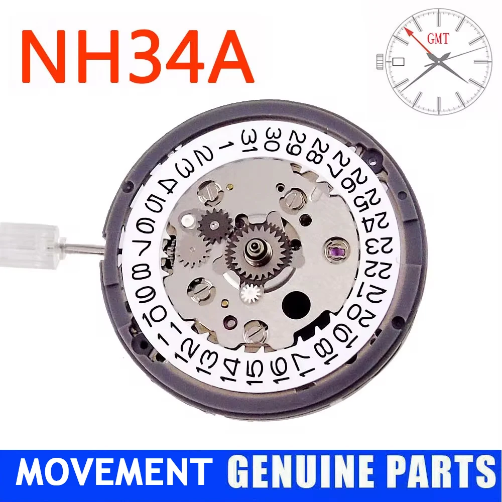 3H/9H подлинный механизм часов NH34A NH34 GMT для nh34 gmt Часы Запасные части черный белый