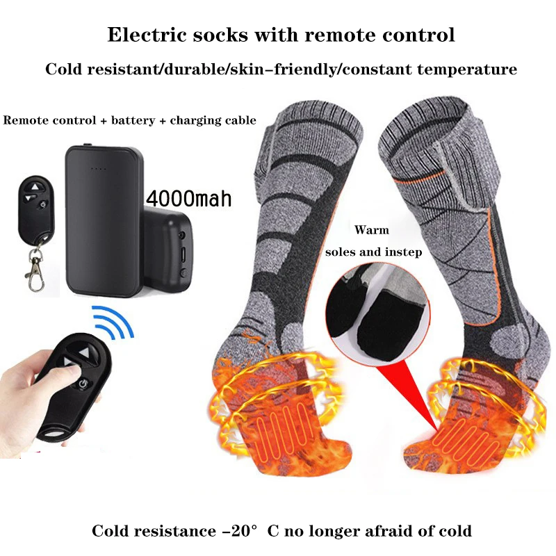 Winter electric socks outdoor cycling skiing warm health care remote heating  hot socks leisure sports