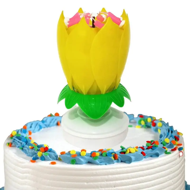 

Lotus Candle Creative Rotating Musical Candle Singing Candle-Powered Spinning Cake Topper Reusable Birthday Candle Fits Any Size