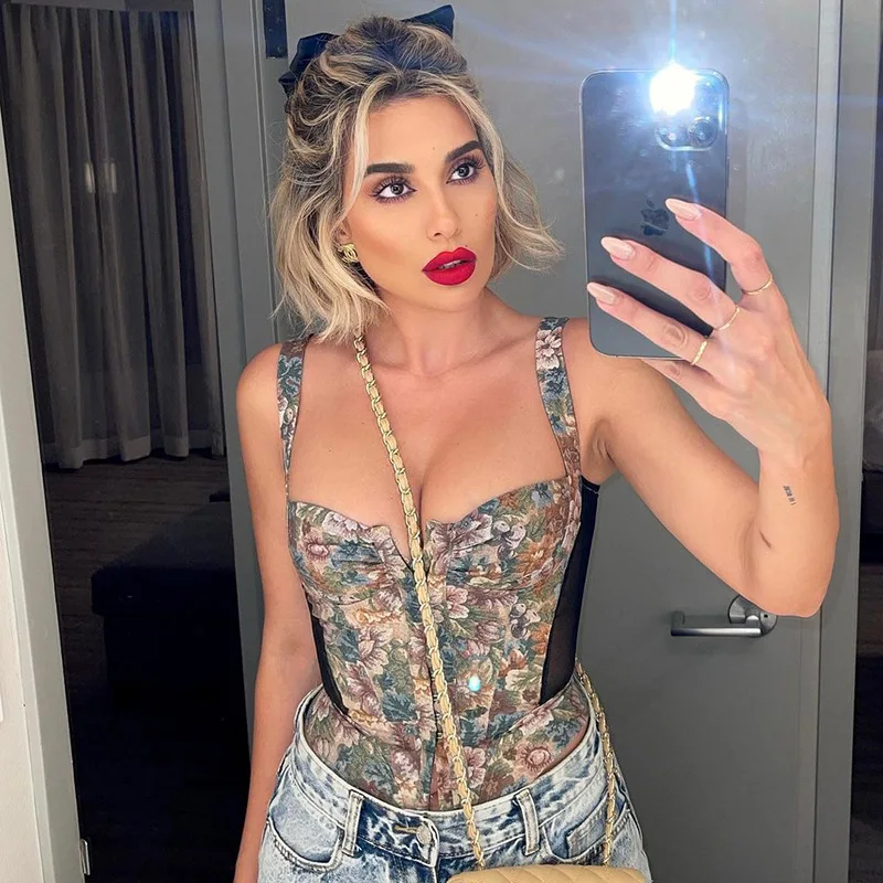 

European And American Women's Spring And Summer New Tie Dyed Mesh Suspender Vest Waist Top