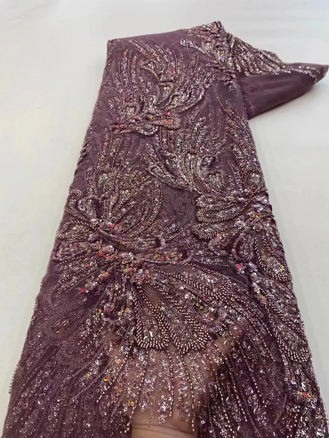 

Purple Nigerian Net Lace Fabric 2022 French Bridal Lace Fabric Luxury Quality Embroidery Beaded Lace Fabric For Wedding