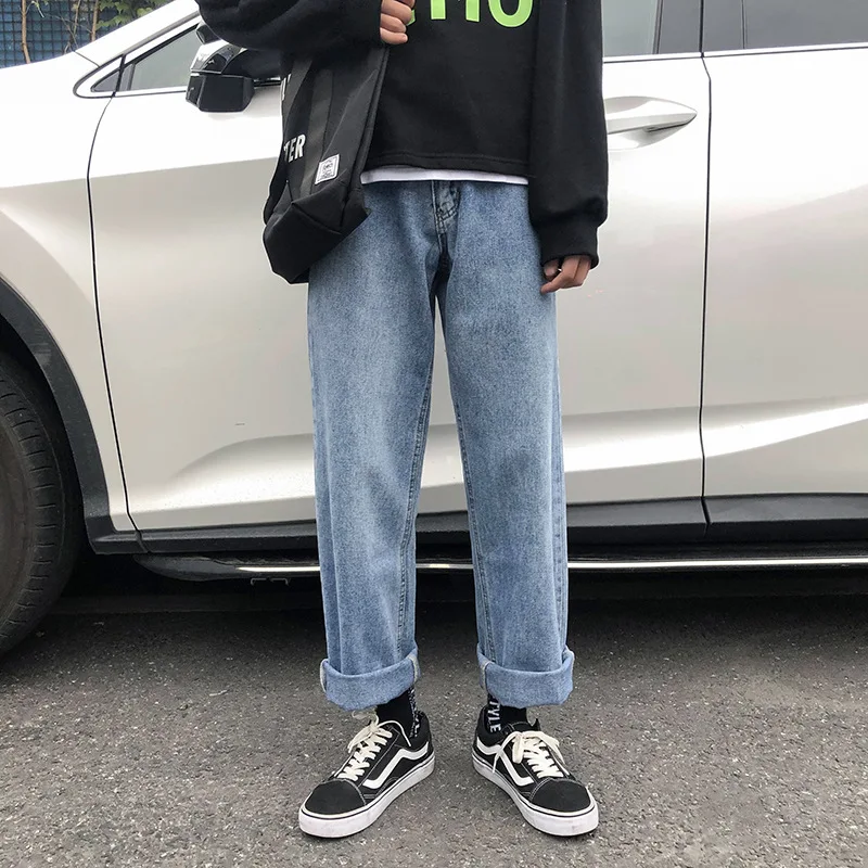 

New Men Jeans Zipper Stretch Straight Casual Pants Loose Wide Leg Trousers Spring Autumn Fashion Streetwear Men's Clothing