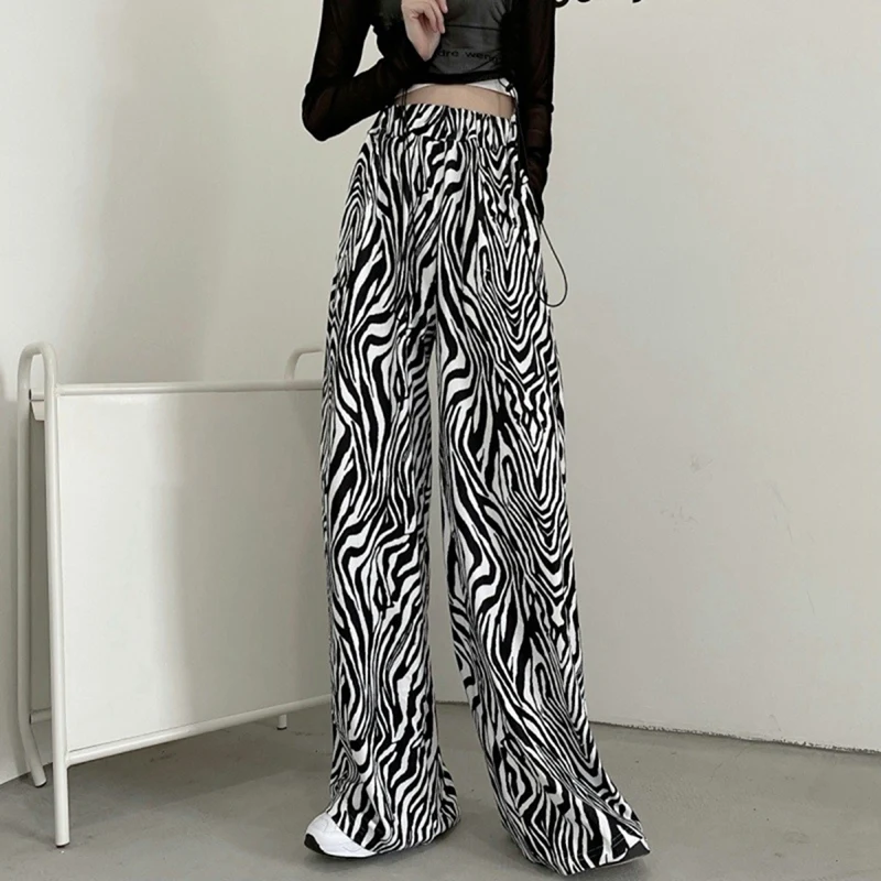 Женские прямые брюки с зеброй черные Белые Повседневные низкой талией в стиле