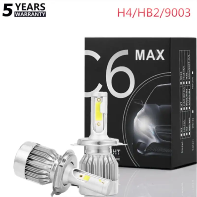

2pcs C6 H4 LED Car Headlights COB Hi/Lo Beam Turbo Light Bulbs 3800LM 36W 6000K Cool White Bright Auto Headlamps Front Lights