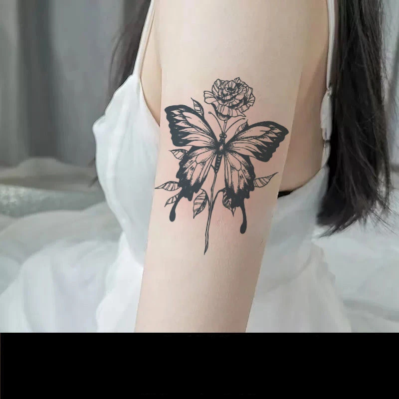 

Dark Butterfly Rose Juice Tattoo Stickers Waterproof Lasting Temporary Tattoo Sexy Hot Girl Fake Tattoo for Women Wholesale