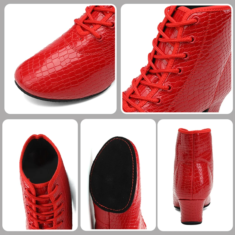 SWDZM Women's Short Boots Ballroom Modern Dance Shoes Tango Jazz Salsa Latin Dancing Boots Red Black Sports Dancing Sneakers