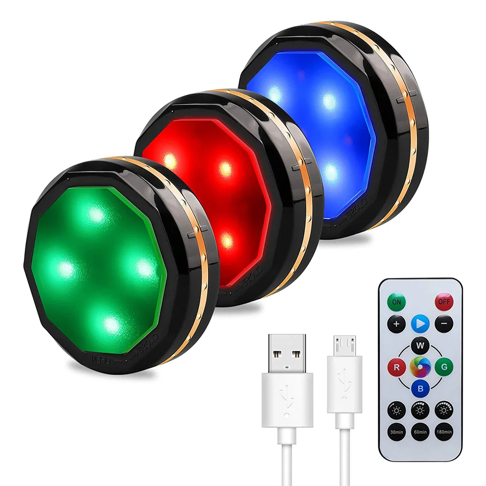 

DC5V RGB Color USB Recharged Led Cabinet Light 3 Lamps 1 Remote Controller Dimmable Home Decoration for Bedroom Closet Foyer