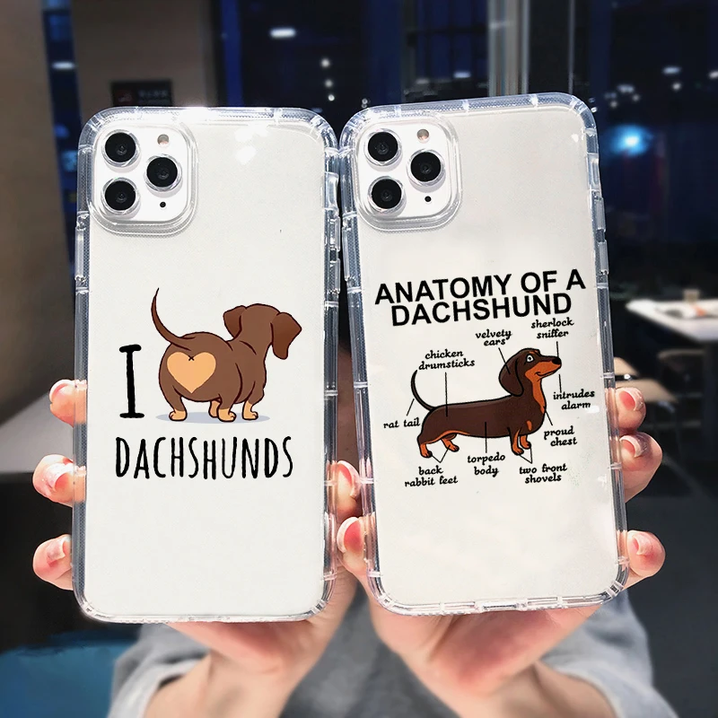 Kawaii I Love Dachshunds Letter Phone Case for IPhone 14 11 13 Pro 12 XS MAX 7 XR X SE2 8 14Plus Cute Dog Soft Clear Cover Coque