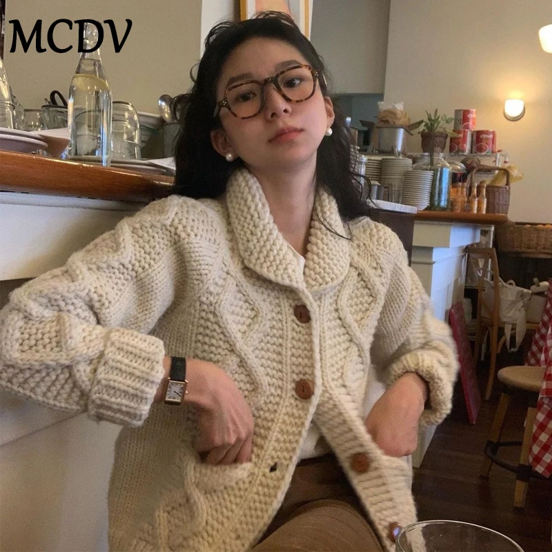 MCDV повседневные однотонные вязаные кардиганы женские однобортный свитер с