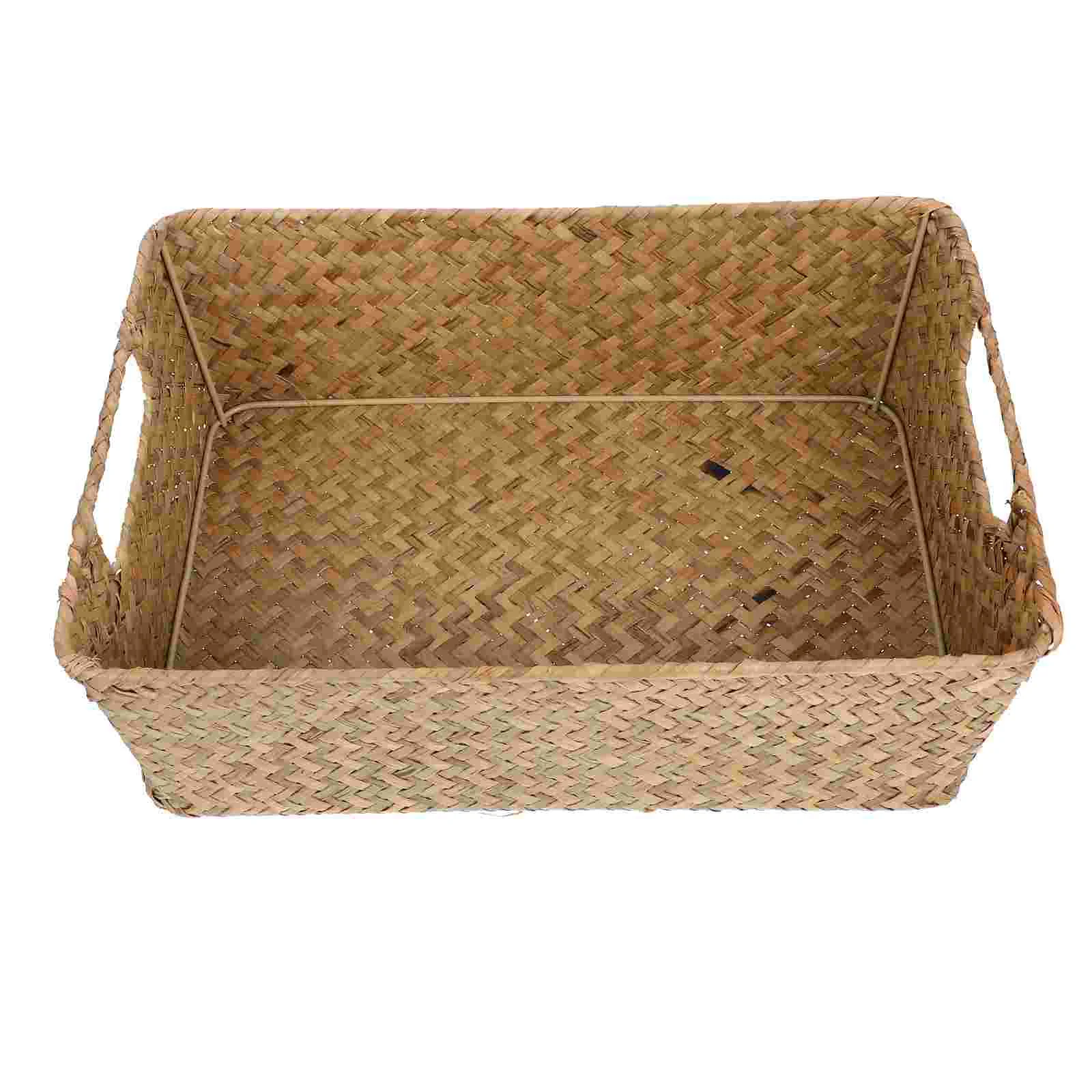 

Basket Storage Wicker Baskets Woven Large Organizer Seagrass Handle Bread Pantry Tray Makeup Hyacinth Rattan Hand Shelves