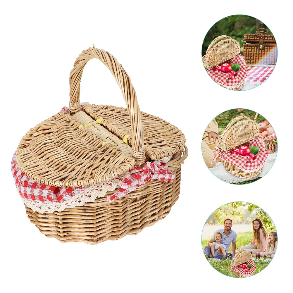 

Woven Basket Willow Picnic Basket Wicker Picnic Basket Large Storage Tote Handheld Basket Straw Market Baskets Basket Lid