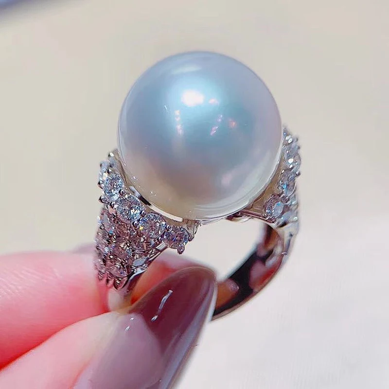 

Huitan Full Bling Iced Out CZ Simulated Pearl Women Rings High Quality Silver Color Wedding Rings Luxury Fashion Newly Jewelry