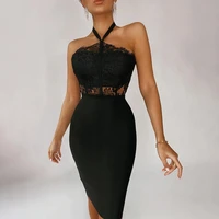 european and american style 2022 spring and summer new womens sling halter sexy backless lace stitching slim dress women