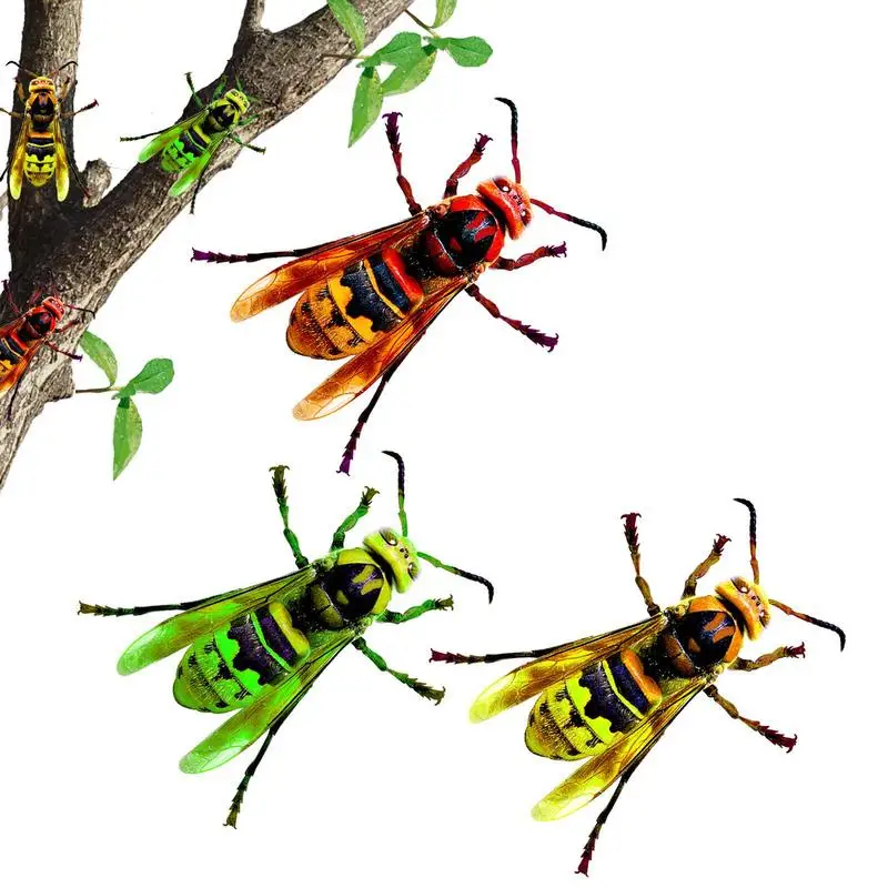 

Wasp Wall Tree Hangings Sculptures Metal Hand-made Bees Wall Art 3pcs Colorful Wasp 3D Outdoor Sculpture For Porch Sidewalk
