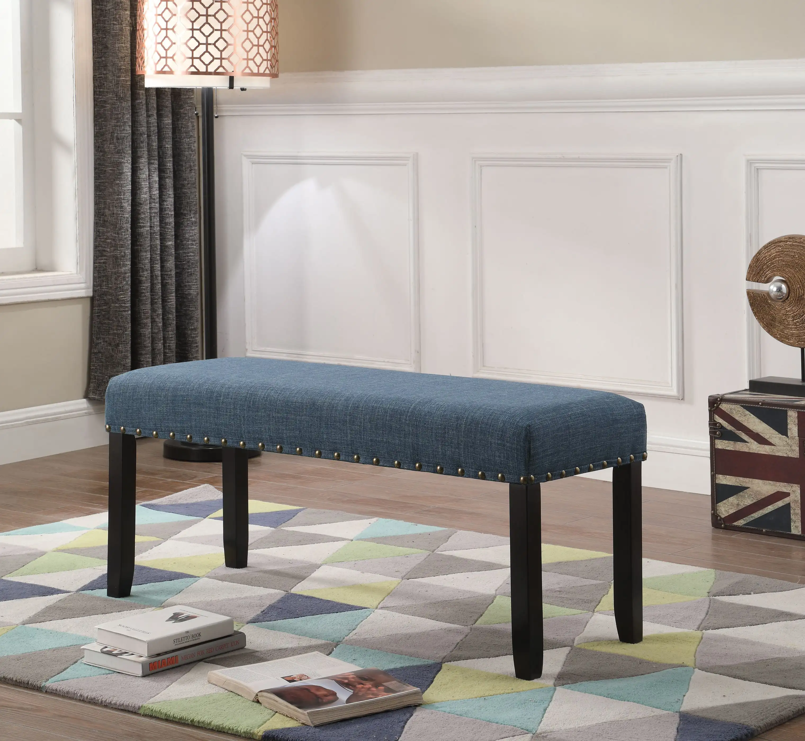 Biony Upholstered Bench, Blue