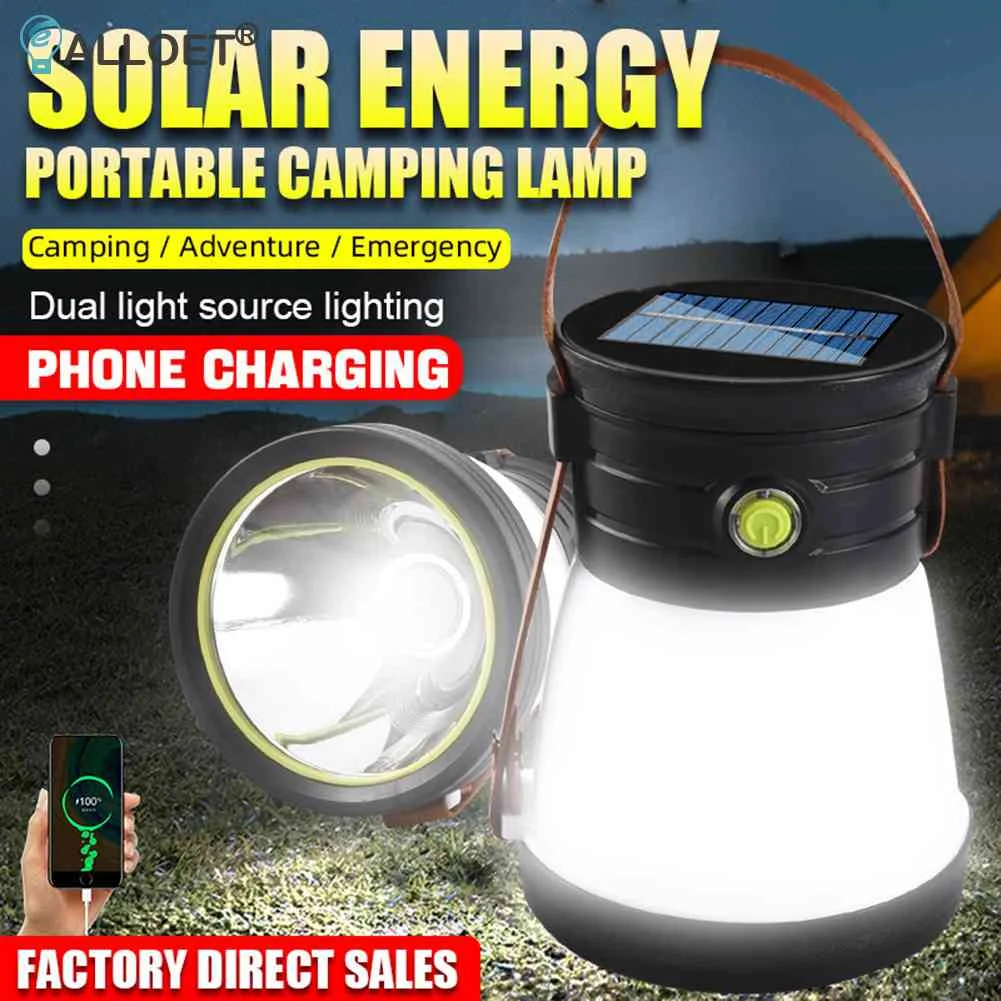 

Camping Lantern Light USB Rechargeable Portable Tent Lamp Solar Lights 2 Modes Emergency Flashlight for Outdoor Hiking Fishing