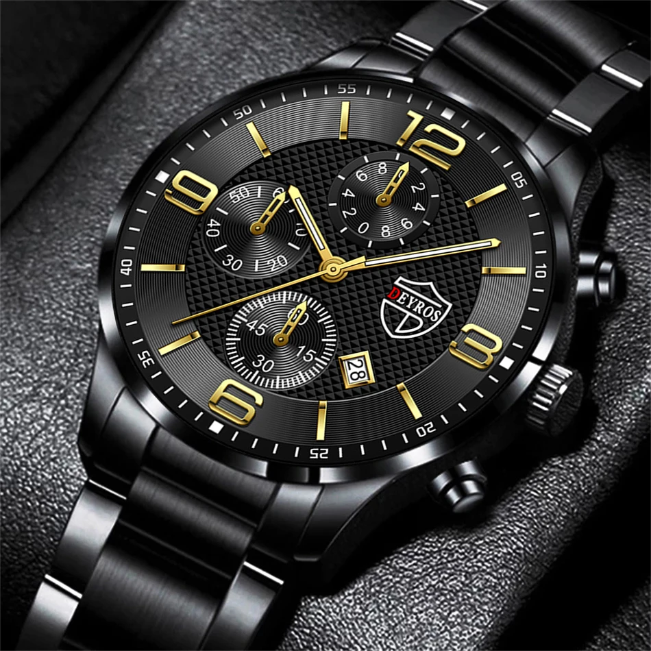 Mens Luxury Business Watches Stainless Steel Quartz WristWatch Male Sports Leather Calendar Luminous Clock relogio masculino