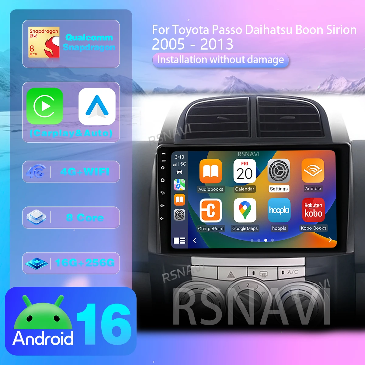 Фото Автомагнитола Android 16 для Toyota Passo, Daihatsu Boon, Sirion, Subaru 2005-2013 с GPS, CarPlay и управлением с руля №1