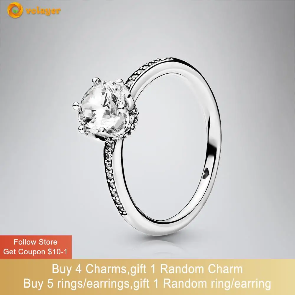 

Volayer 925 Sterling Silver Rings Clear Sparkling Crown Rings Original 925 Silver Women's Rings Engagement Rings Jewelry